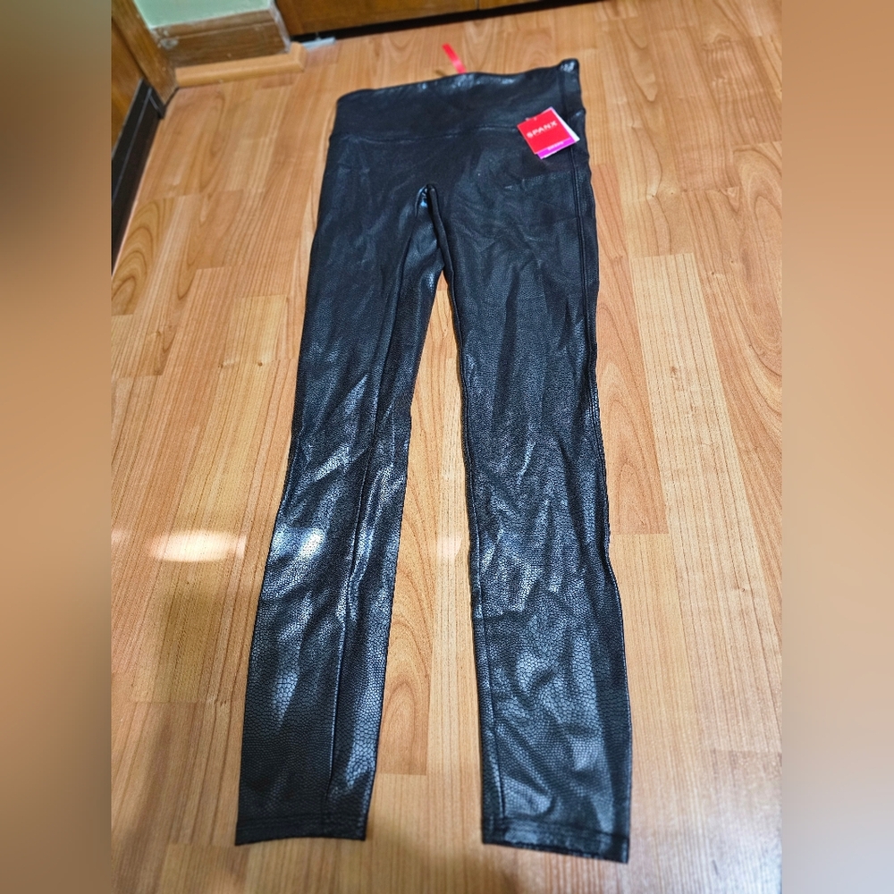 SPANX Black Faux Leather Textured Leggings